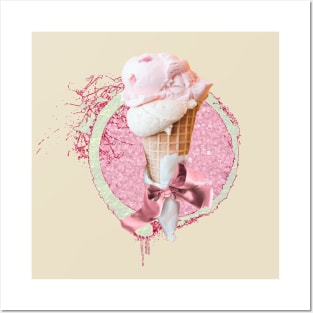 Strawberry Ice Cream Cone Posters and Art